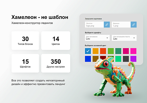 ХАМЕЛЕОН — 999 в 1. Безлимитный конструктор лендингов с корзиной и функциями для «автоворонок»